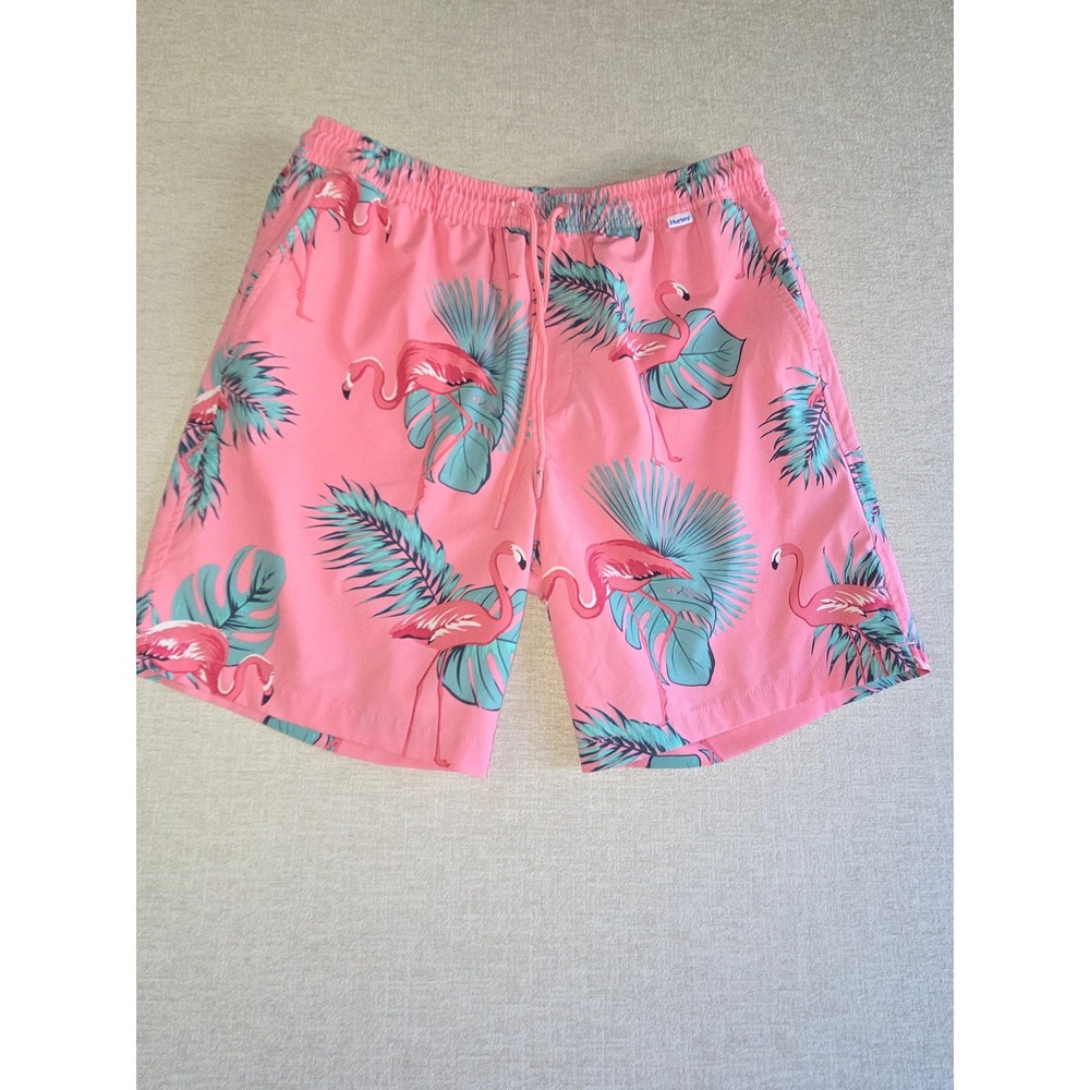 Hurley Men's Pink Flamingo Palms Tropical Woven Board Shorts Small